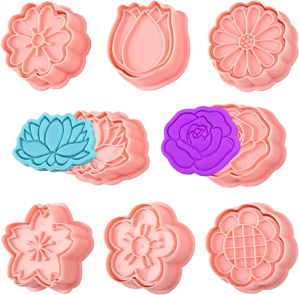 8 Pack Flower Cookie Cutters, 3D Cookie Cutter with Plunger Stamp