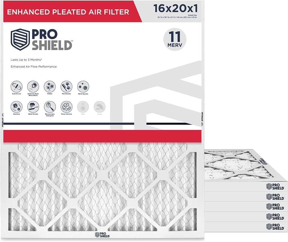 ProShield 16x20x1 MERV 11 Enhanced Pleated HVAC Air Filter, 6 Pack