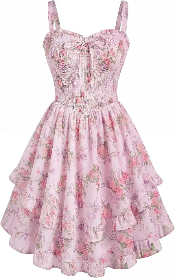 Scarlet Darkness Smocked Floral Sundresses Women Teens Summer Spring Dress