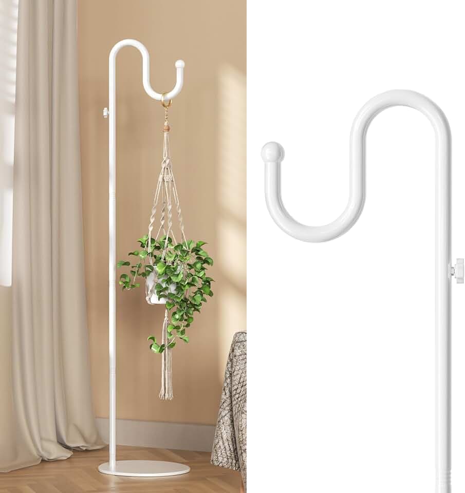 74" Shepherds Hook Stand: Hanging Bird Feeders, Plants, Wind Chimes, White