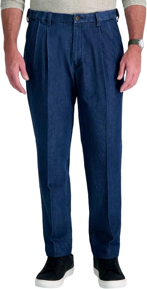 Haggar Men's Work To Weekend No Iron Denim Flat Front & Pleat Pant - Regular and Big & Tall Sizes