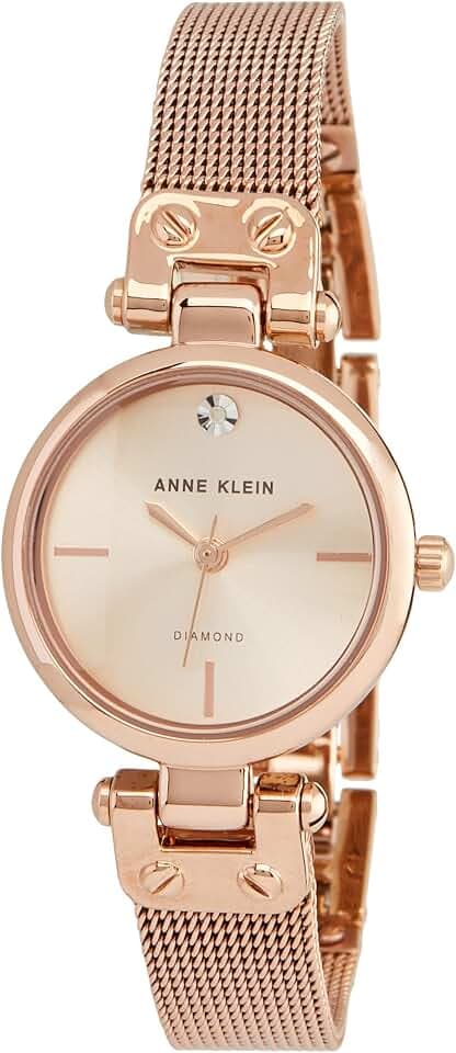 Anne Klein Women's Genuine Diamond Dial Gold-Tone Mesh Bracelet Watch
