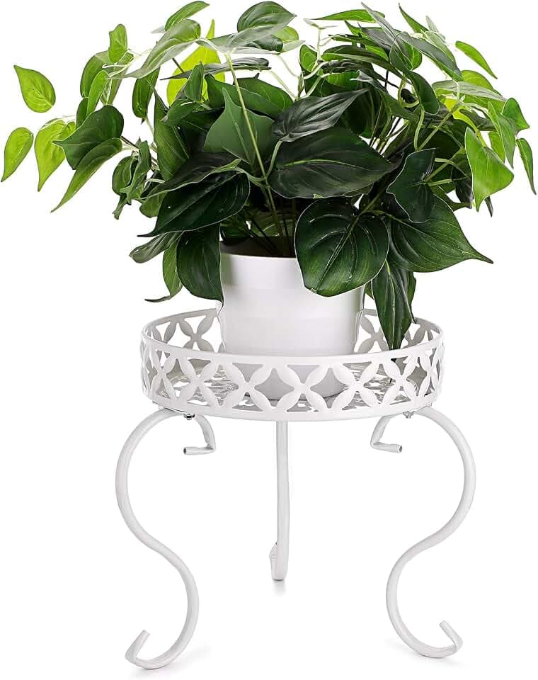 OwnMy White Metal Round Plant Stand Indoor Outdoor Iron Flower Pot Holder
