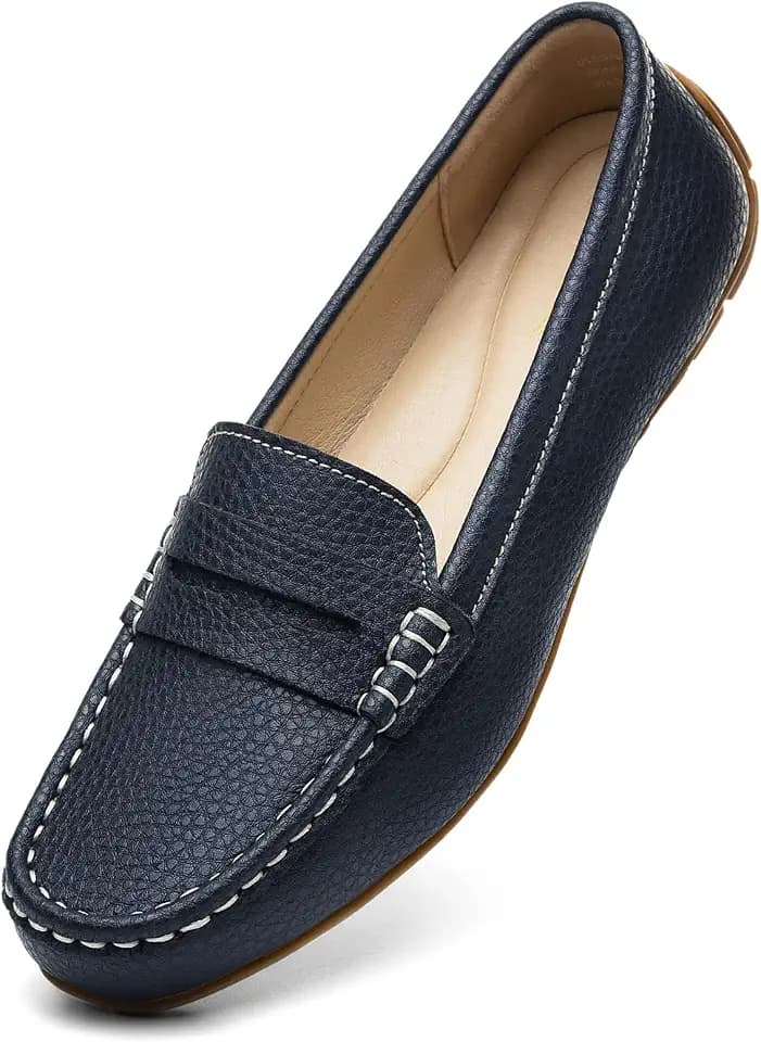 KORDAL Women's Comfortable & Lightweight Leather Penny Loafers Slip-Ons Cute Business Casual Dress Shoes Work Office Flats Everyday Walking Shoes Driving Mocs for Women