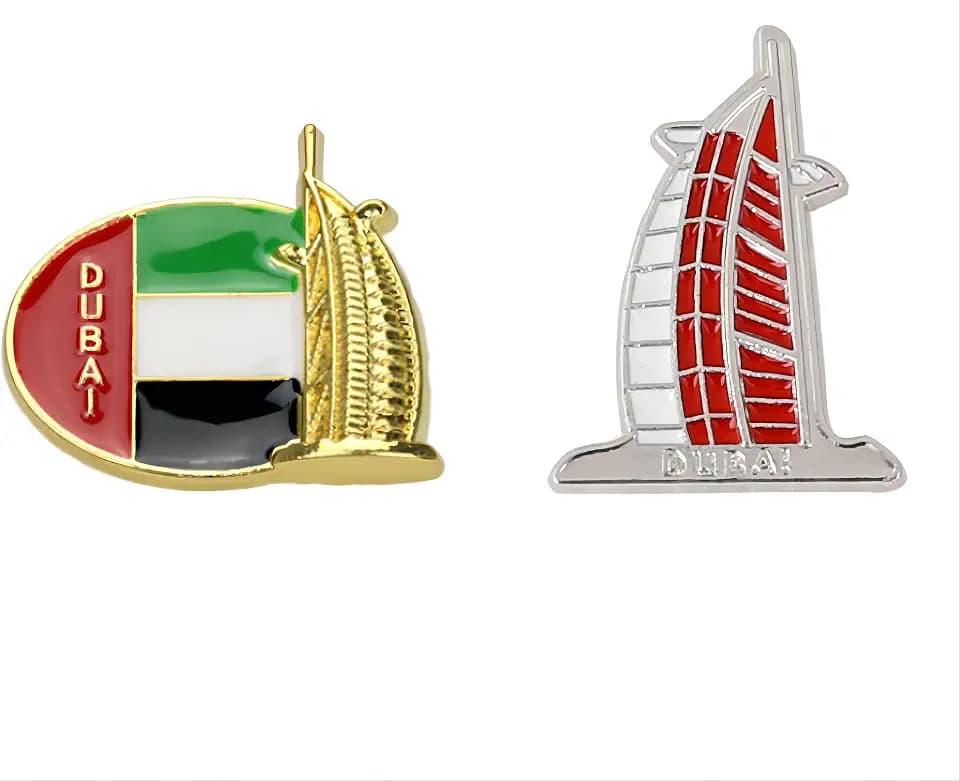 2 Dubai Architecture Pins, Dubai Tourism Souvenir Pins, Metal Drip Oil Alloy Badge