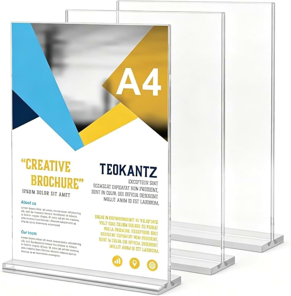 3 Stück Aufsteller A4 T-form, Doppelseitiger Vertikaler Acryl T-Ständer T-Werbeaufsteller Tischaufsteller A4 Hochformat für Fotorahmen, Heim, Büro, Speisekarte, Messe, Werbung, Hinweisschild