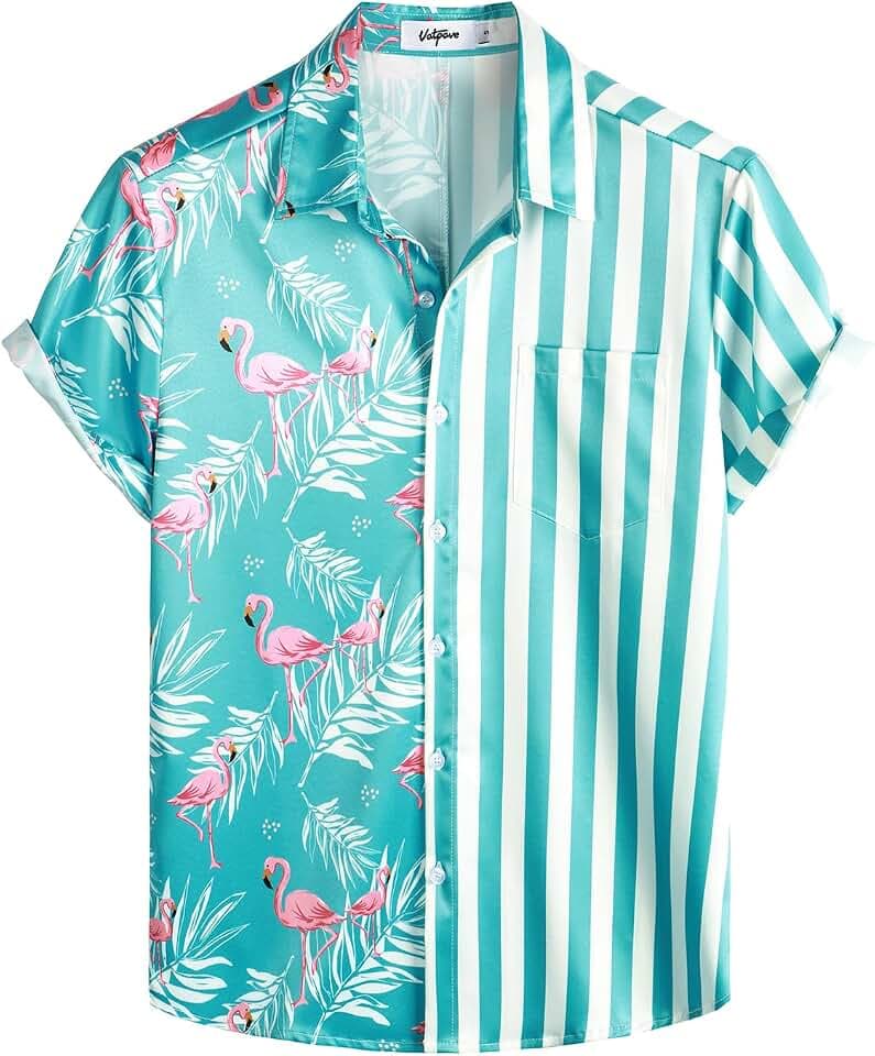 VATPAVE Herren Flamingo Hawaii Hemd Männer Freizeit Kurzarm Sommer Hemden