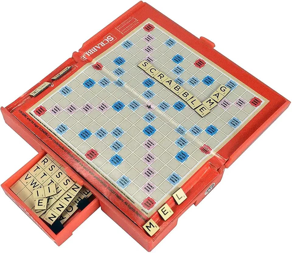 World's Smallest Scrabble, Miniature Magnetic Board, 98 Letters, 5 Blank Tiles & Portable Case, Family Game, Classic Scrabble Game, Perfect for Stocking Stuffers, Easter Gifts, Party Favors, Ages 8+