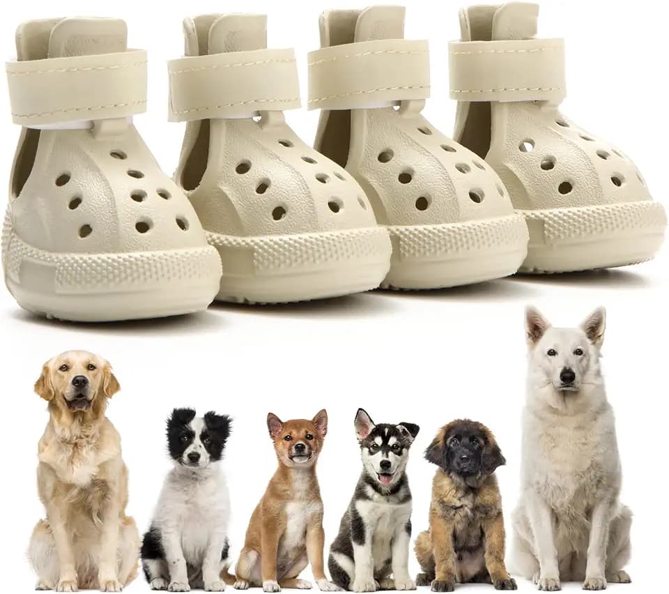 Dog Shoes for Hot Pavement,Non-Slip Waterproof Breathable Easy to Clean Put On and Take Off Dog Boots,Paw Protector for Hot Summer Roads Winter Snow (Beige, Size 5:(2.56"x1.97")(L*W))