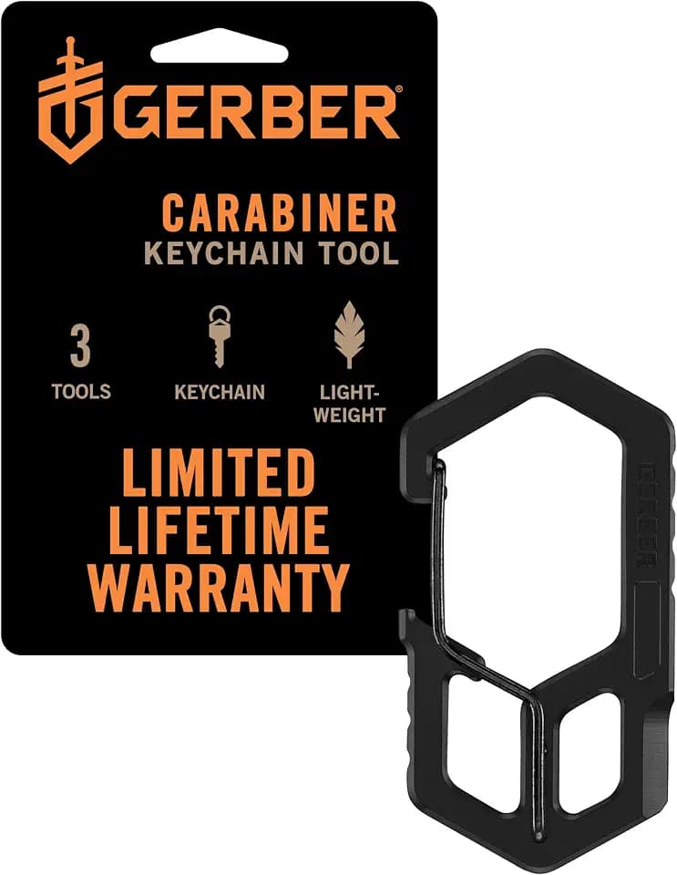 Gerber Carabiner EDC Keychain Multitool, Pocket Clip, Bottle Opener, Black