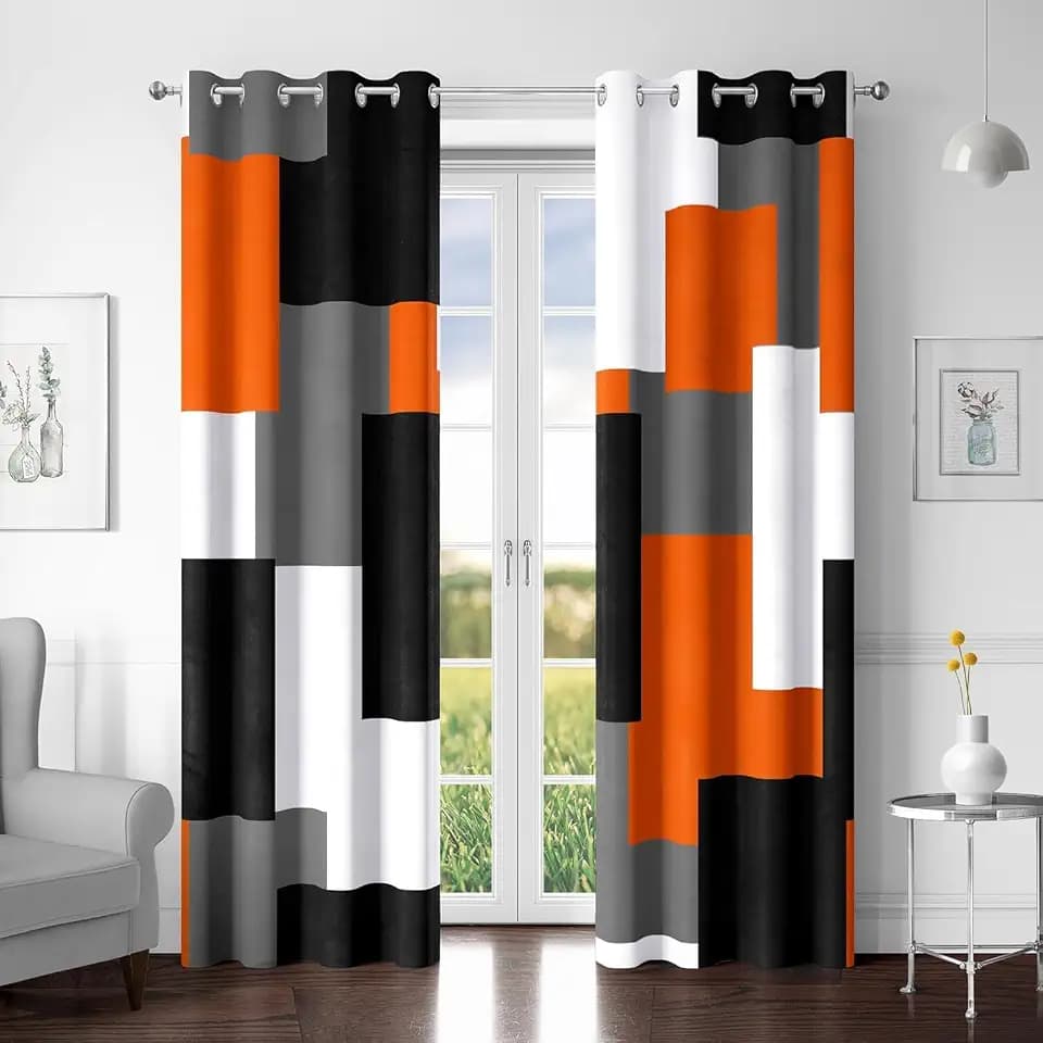 Tyrot Orange Black Grey Blackout Curtains for Bedroom Living Room 84 inch