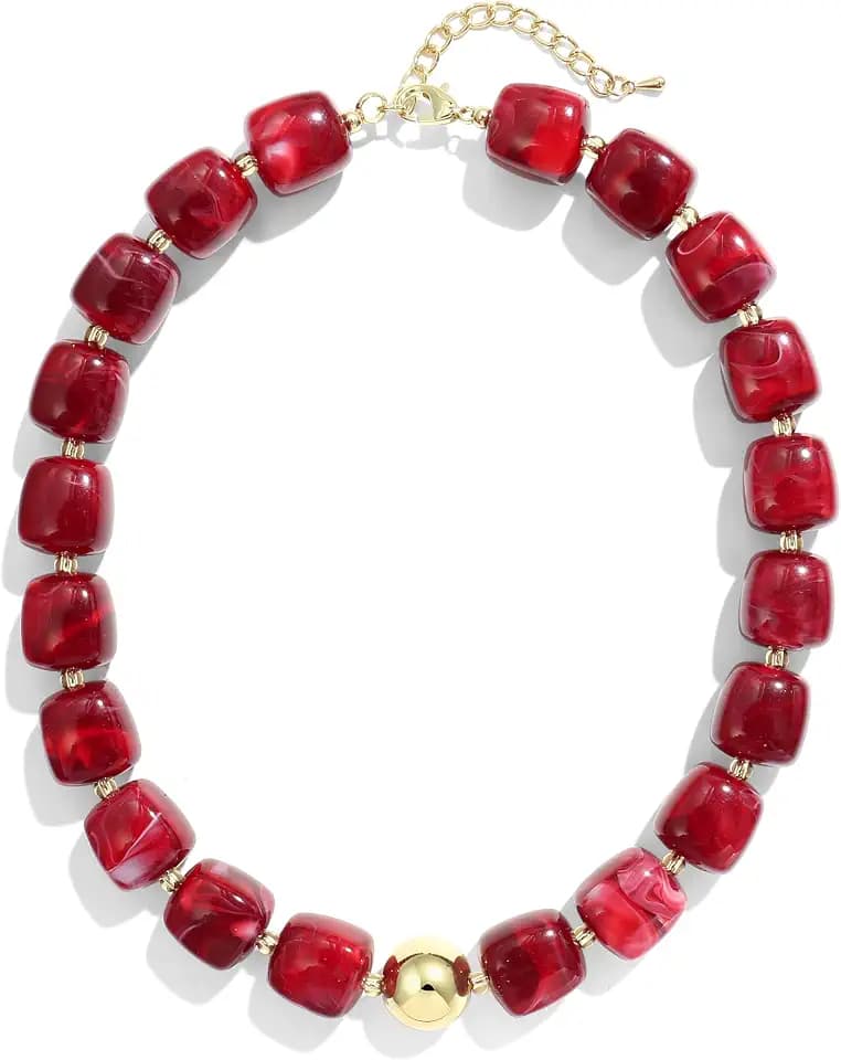 Colorful Chunky Necklaces for Women Multicolored Large Square Resin Beads Necklace Trendy Bold Statement Beaded Necklace