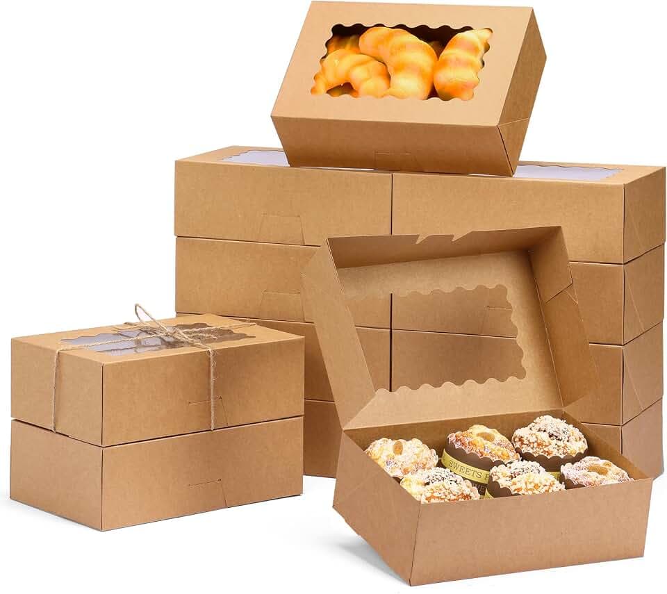 Moretoes 28pcs Cookie Boxes with Window, 9x6x3in Auto-Popup Bakery Boxes