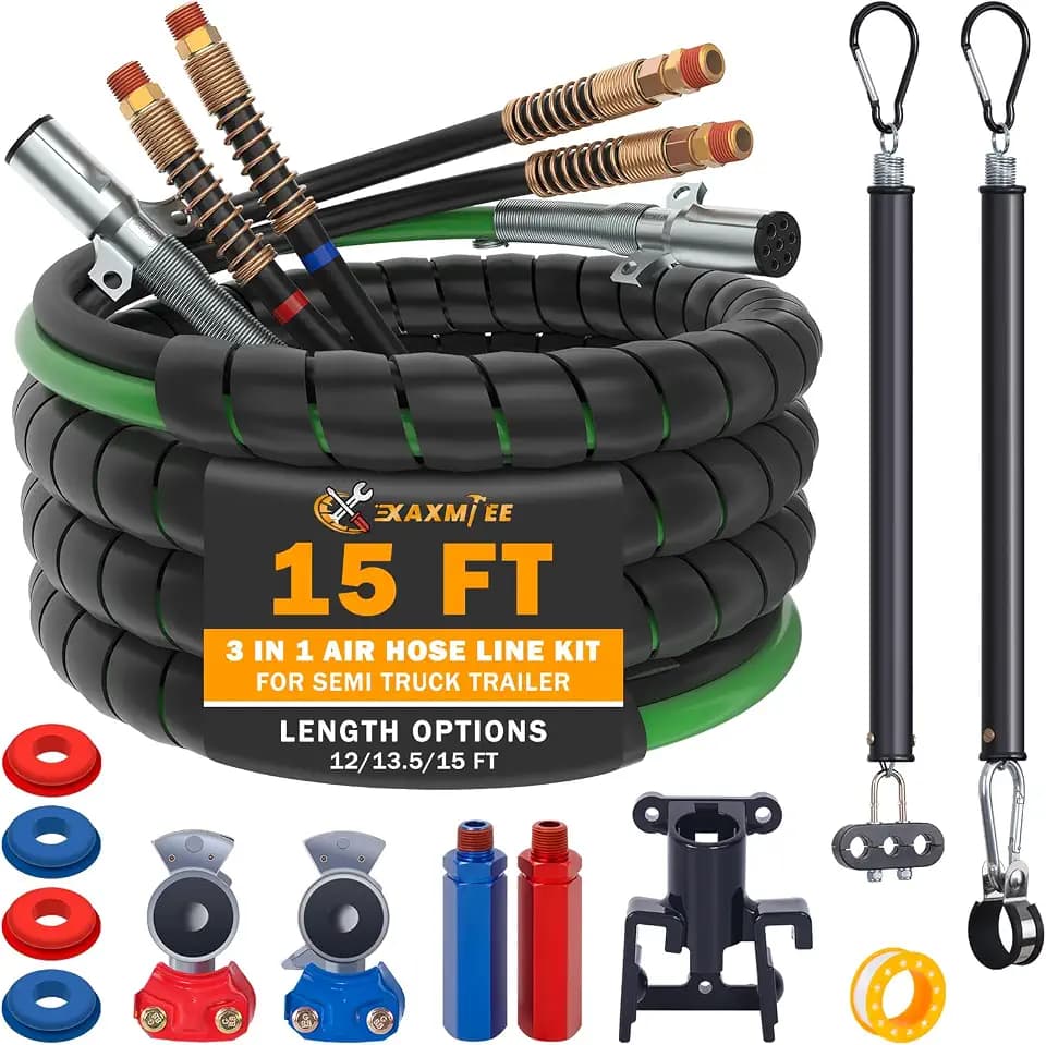15FT Semi Truck Air Line Kit 3-in-1 Air Hose for Semi Truck Trailer