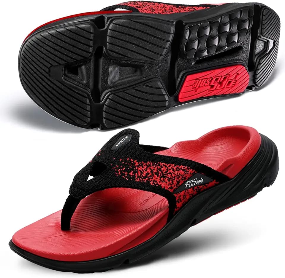 PCSsole Plantar Fasciitis Sandals for Men - High Arch Support Flip Flops with Comfort Cushion & Rubber Sole - Recovery Thong Orthotic Sandals for Foot Pain - Flat Feet - Arch Pain - Heel Pain