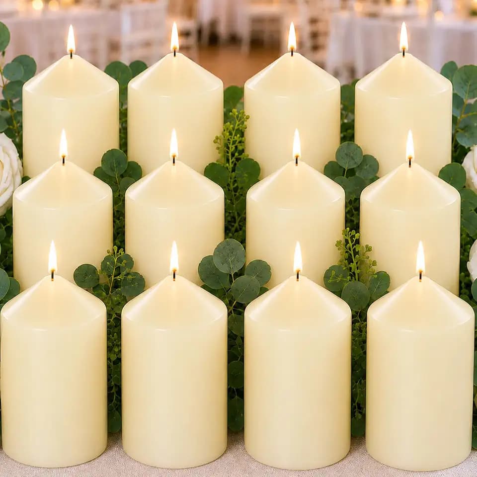 Pillar Candles Ivory Bulk 2x3Inch Unscented Candle for Votive 12Pack