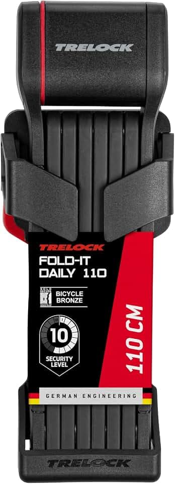 TRELOCK Fold-it Daily – Faltschloss 110 cm – inkl. X-Press-Halterung mit Tracking Tag Fach – Fahrradschloss passend für alle Rahmen