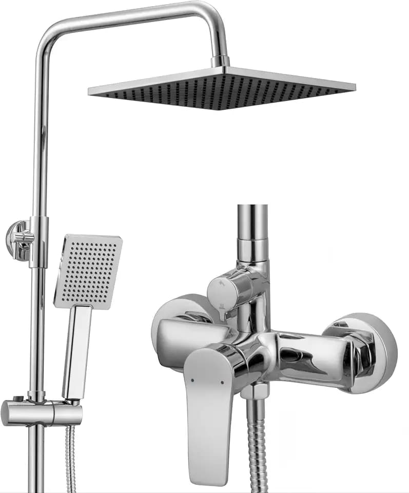 Auralum Duscharmatur Komplettset, Regendusche mit Duscharmatur, Duschsystem Duschset mit Duschkopf, Handbrause, duschgarnitur für Badzimmer, Höhenverstellbar Duschstange, Regendusche Duschset, Chrom