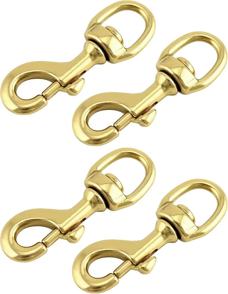 QWORK Flag Clip Swivel Spring Hook, 4 Pack Flag Pole Clips, Heavy Duty Brass Swivel Snap Hooks with Swivel Eyelet, for Diving, Dog Leash, Ropes, Flag Pole, Leather Crafts, Pet Collar