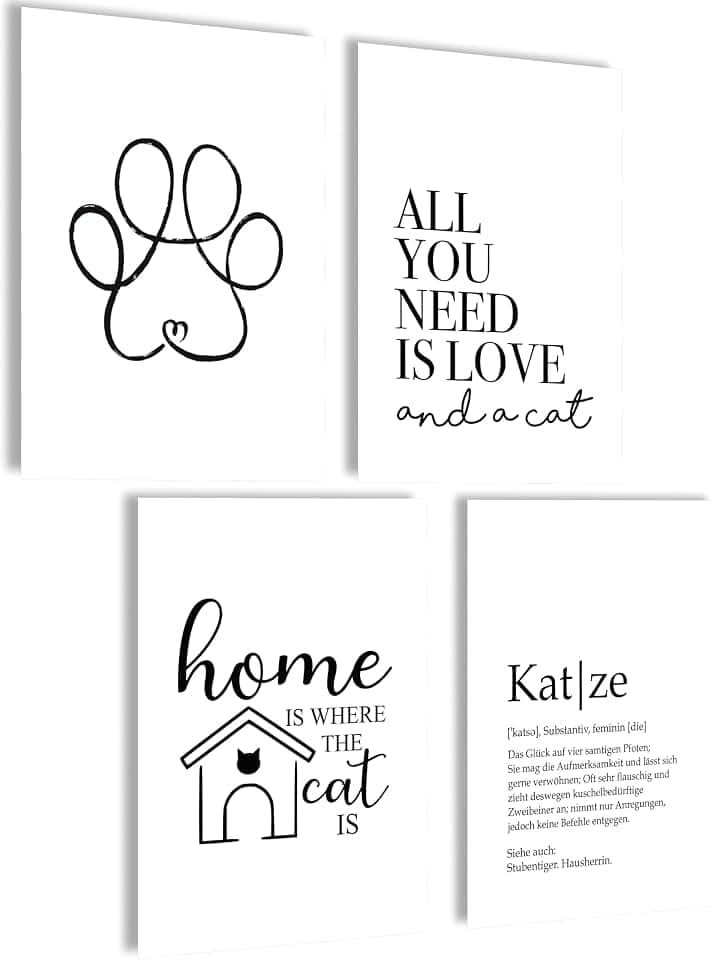 mojoliving Moderne Hund Wandbilder Poster Set Bilder Wanddeko Wohnzimmer Deko Schlafzimmer Fotowand Bild für die Küche Aesthetic Poster (Katze)
