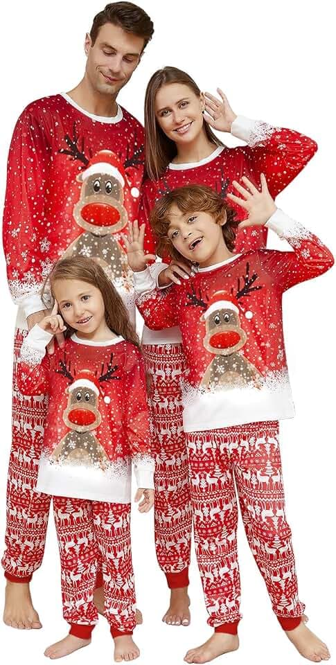 SHAINE Weihnachts Familie Pyjama Set, Weihnachtspyjama Set, Passende Weihnachten Pyjamas Set Lang Tops+Hosen Christmas Pyjamas Nachtwäsche Familie Outfit Weihnachts Schlafanzug für Damen Herren Kinder