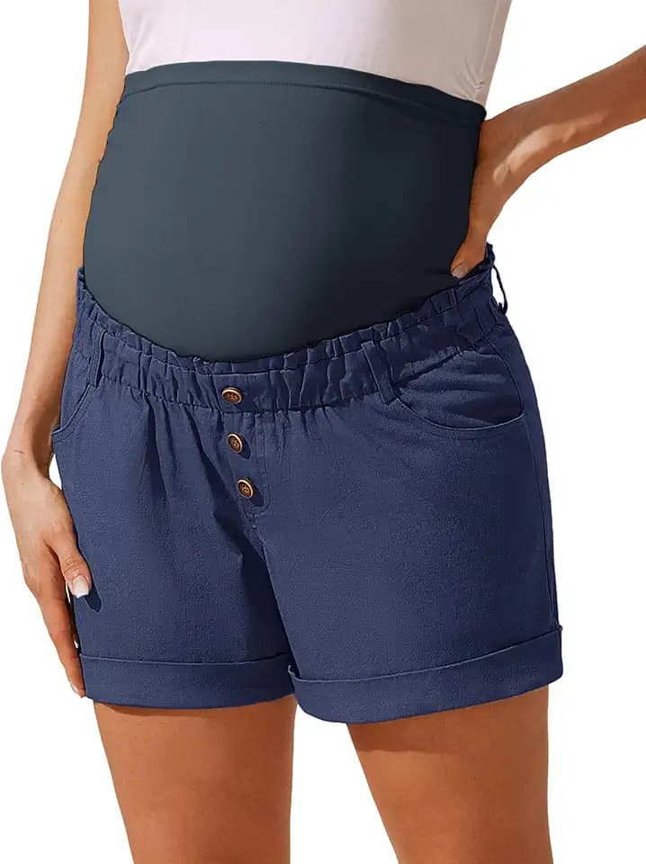 Maacie Maternity Shorts Casual Summer Linen Lounge Shorts Soft Comfortable Shorts with Pockets