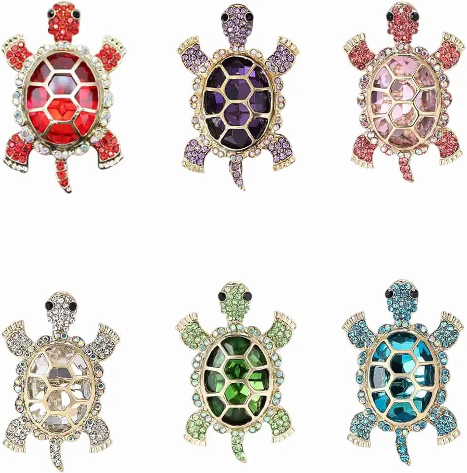 6pcs Turtle Brooch with Crystal Diamonds, Turtle Enamel Pin, Turtle Jewelry for Decorating Clothes
