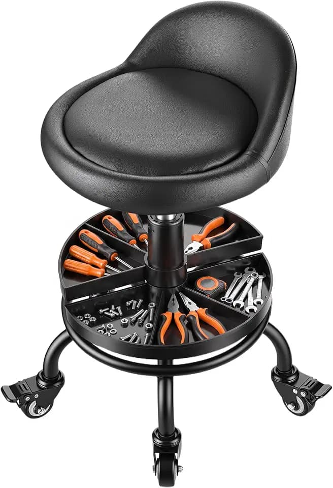 Rolling Shop Stool with Wheels, Garage Mechanic Stool Chair