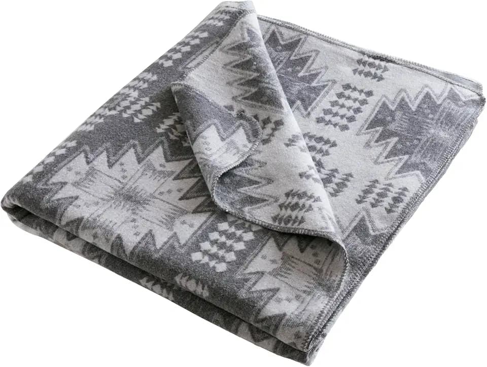 Woolrich Cotton Blend Blanket Twin with Whipstitch Edge, Grey Aztec