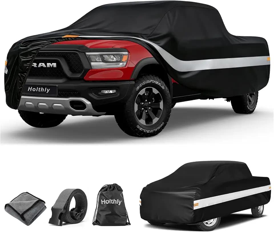 10 Layers Truck Cover Waterproof All Weather Custom Fit Dodge Ram 1500(2009-2026) Crew/Quad Cab Short Bed, Outdoor Full Exterior Pickup Car Cover Sun Rain Snow Ice Protection. Black