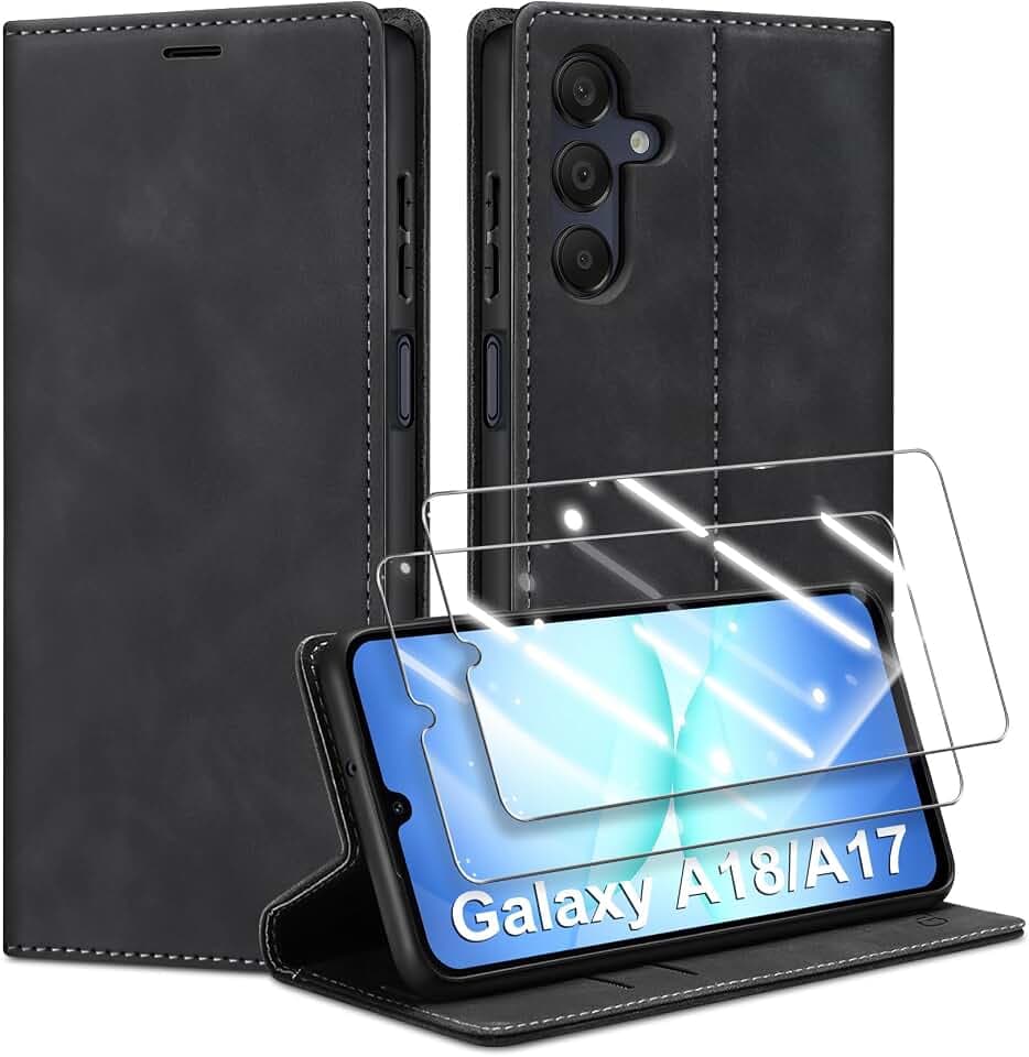 für Samsung Galaxy A18/A17 5G Hülle mit 2 Schutzfolie, Schwarz
