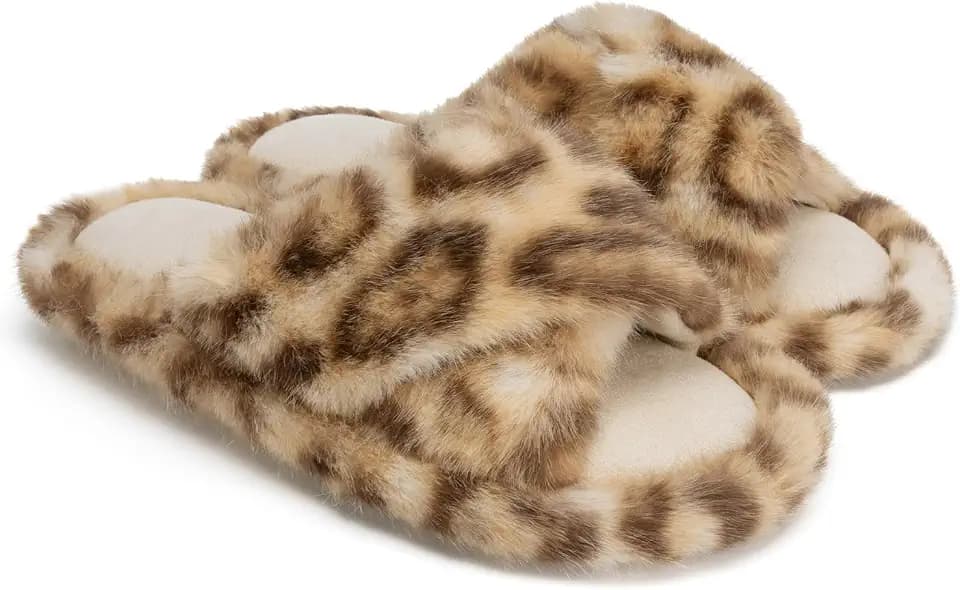 Chantomoo Womens Slippers Memory Foam Fuzzy Cross Band Faux Fur Slippers for Women Gift