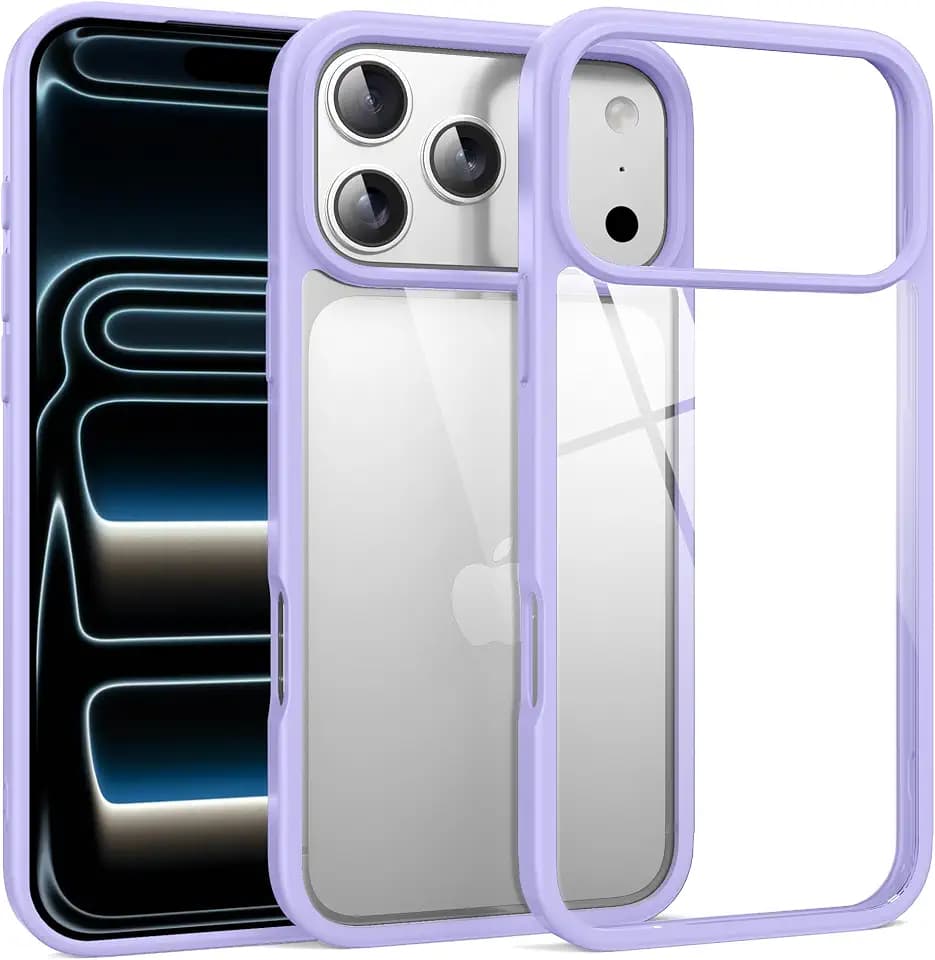 Supdeal Shockproof Clear Case for iPhone 17 Pro Max, [Not Yellowing] [10FT Military Drop Protection] Hard Clear Back Four Corner Airbags Drop Protection Phone Cover, 6.9 inch, Purple