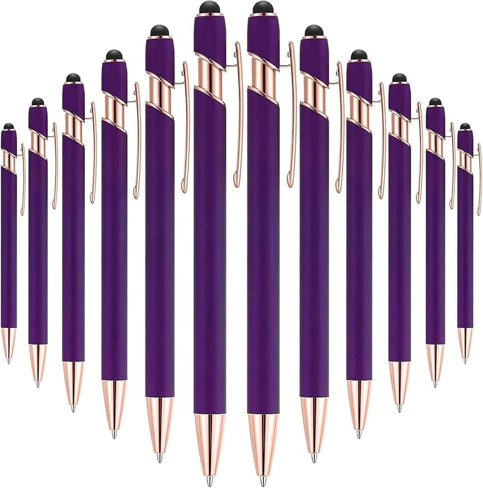 Tenare 12 Pcs Metal Pen with Stylus Tip, Purple and Rose Gold