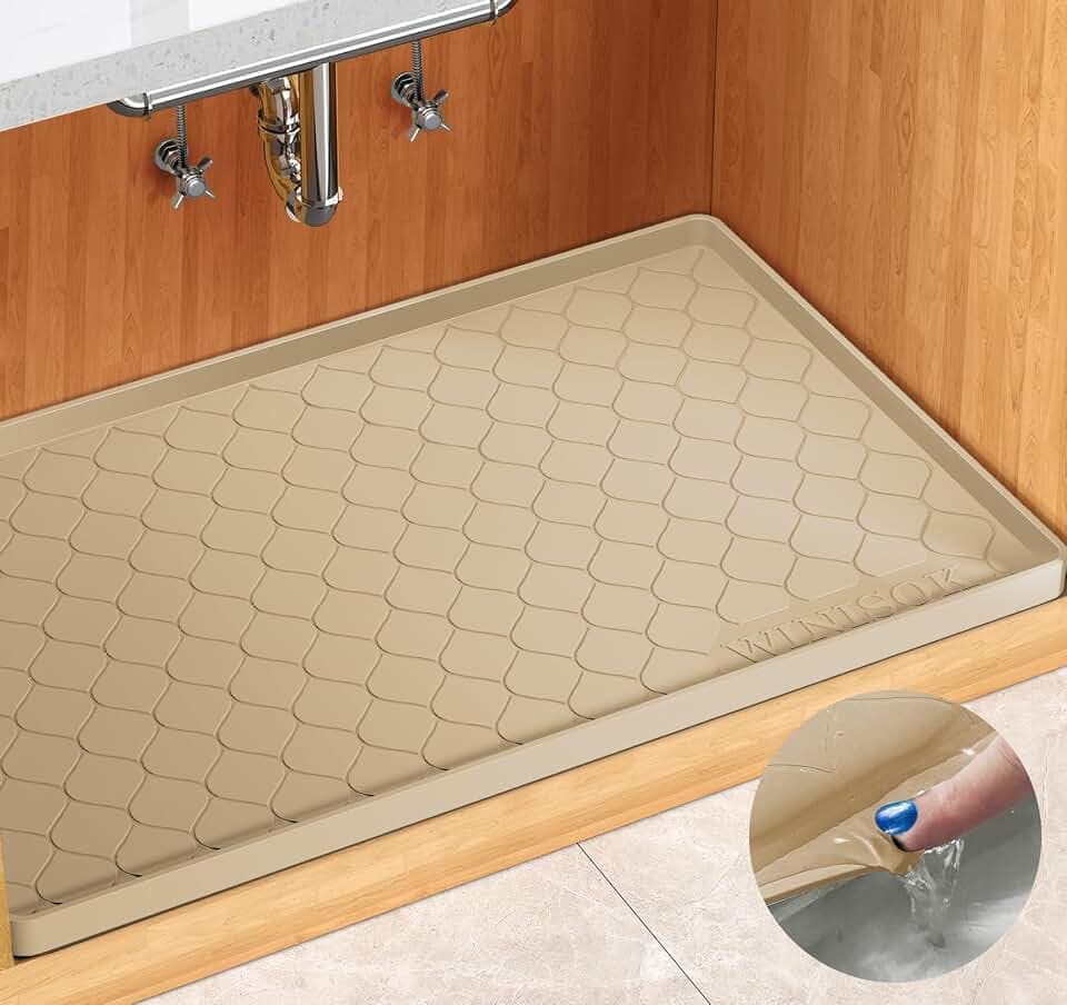 Winisok Waterproof Under Sink Mat 31" x 22", Silicone Mat, Beige