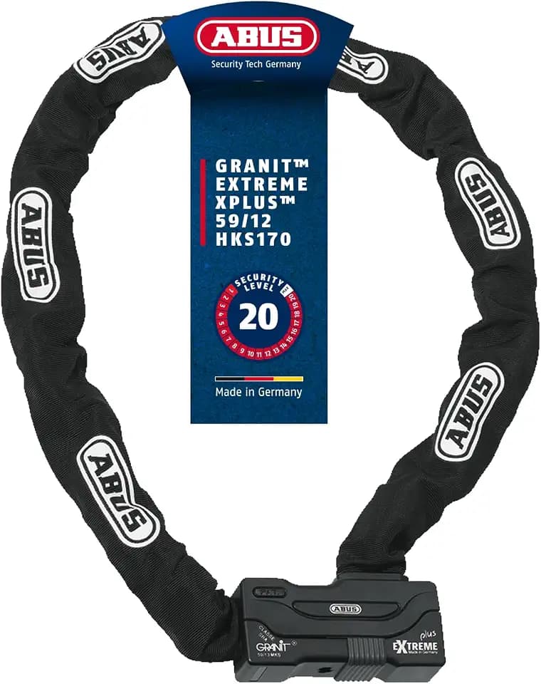 ABUS Schloss-Ketten-Kombi Granit Extreme Plus 59 - Motorradschloss aus 12 mm starker Sechskantkette - ABUS-Sicherheitslevel 20 - 170 cm Kettenlänge
