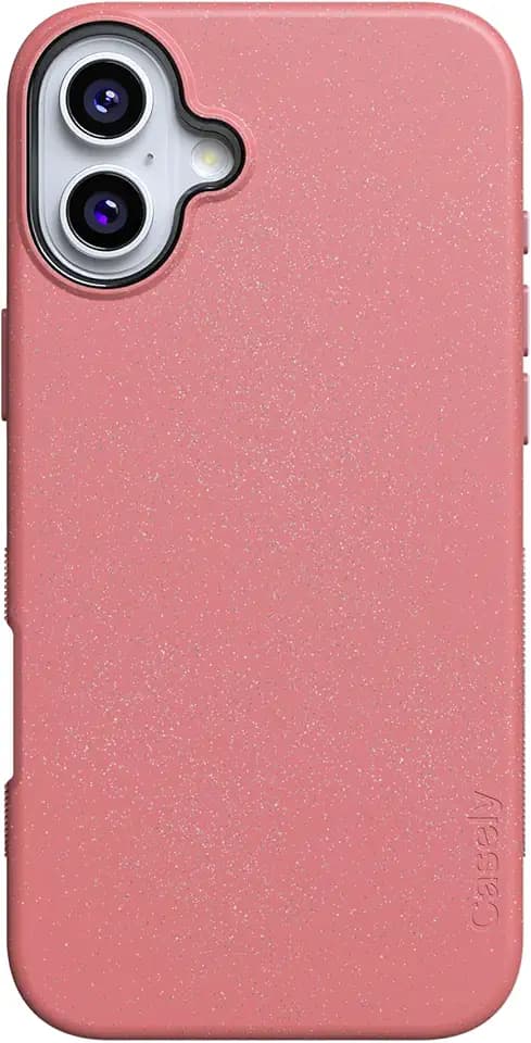 Casely iPhone 16 Case | Starfish Wishes | Coral Pink Shimmer | Bold Protective Design | Compatible with MagSafe