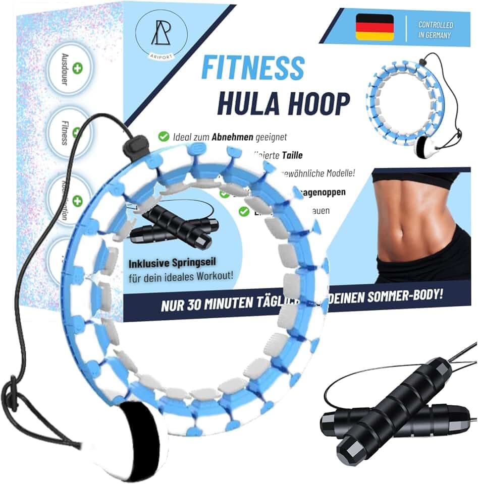 Smart Fitness Hula Hoop Reifen zum Abnehmen - Inklusive Springseil für EIN effektives Ganzkörpertraining - fällt Nicht ab! Gewicht, Massagenoppen & Smart Counter! Verlängerbar auf 60-100cm!