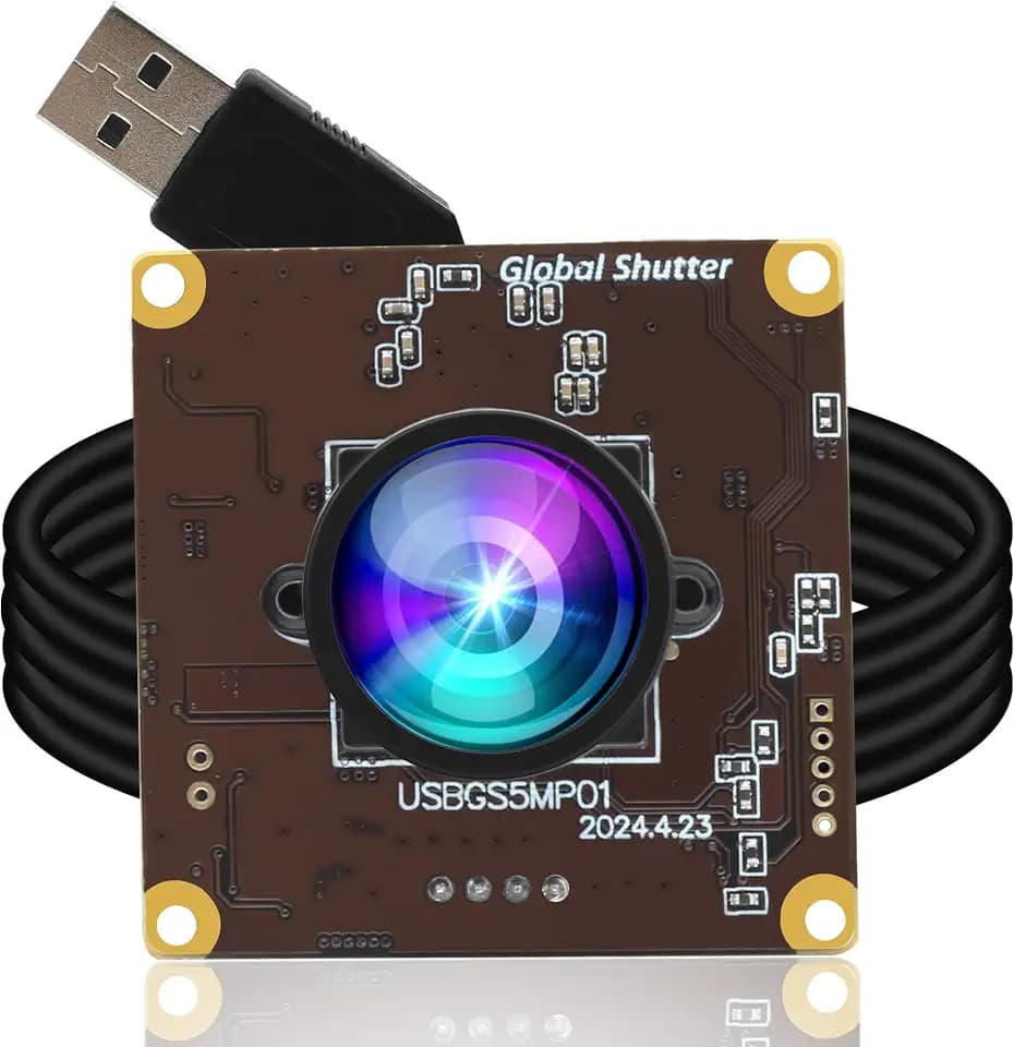 ELP 5MP Global Shutter 50fps USB Camera Module for Computer UVC USB2.0 Lightburn Camera for Laser Engraver High Speed 60fps PC Cam Wide Angle Webcamera for Live Streaming (100°no Distortion Lens)