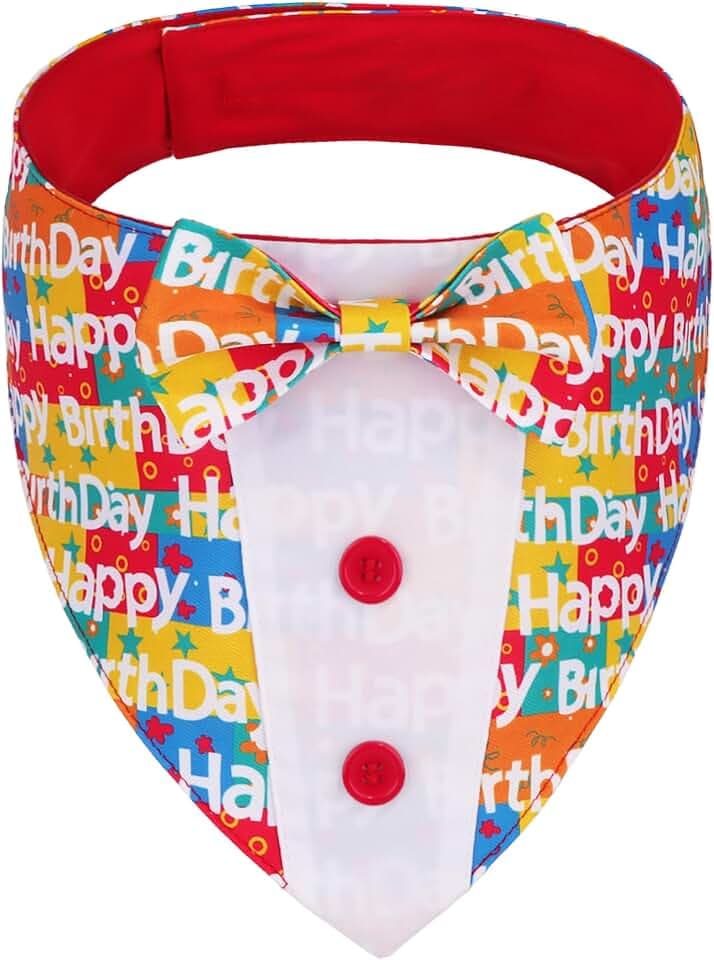 ADOGGYGO Dog Birthday Tuxedo Bandana, Boy Girl Dog Bow Tie Collar, X-Large