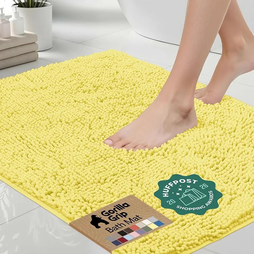GORILLA GRIP Bath Rug Mat for Bathroom, Absorbent Chenille, 30x20 Yellow