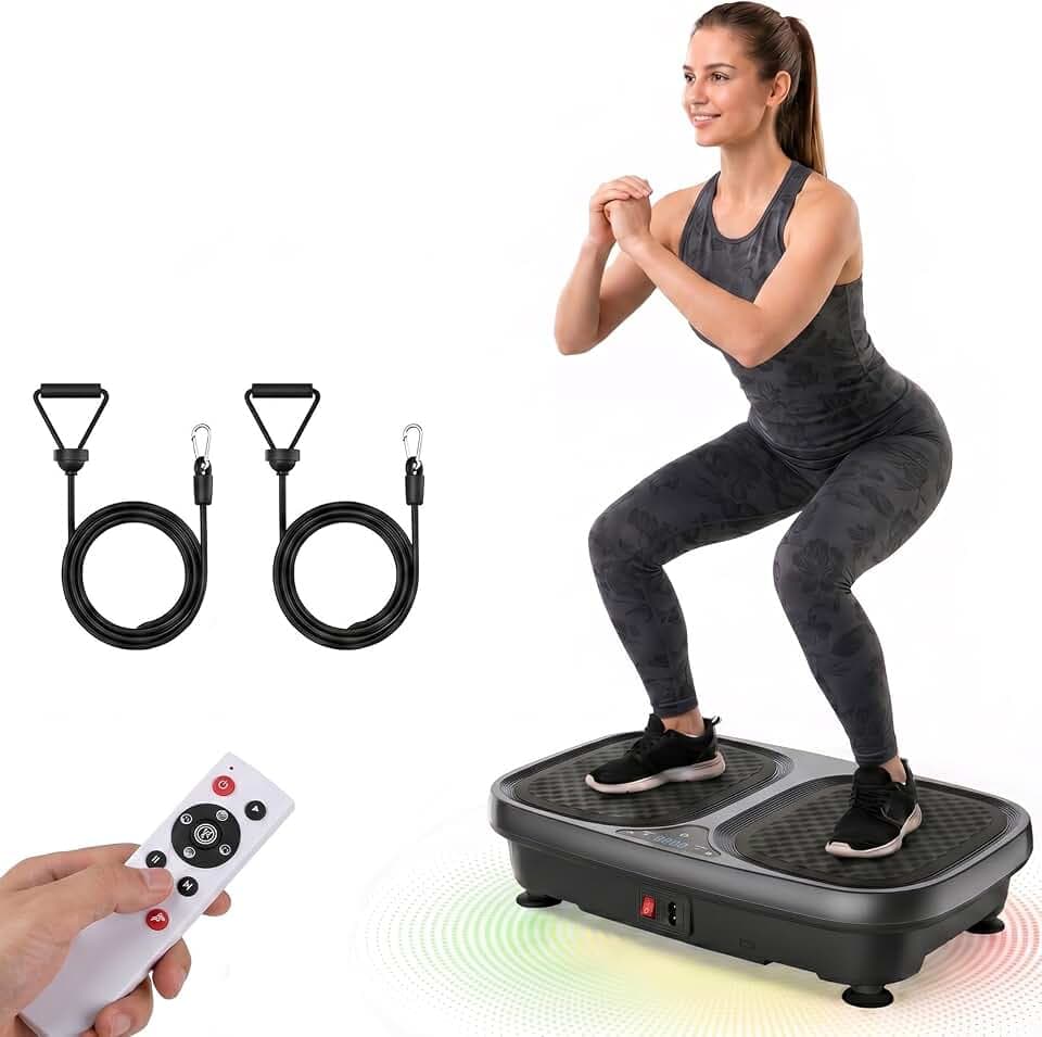 NEWBULIG Vibration Plate Exercise Machine, Vibrating Platform with LED Touch Screen & Pull Ropes for Weight Loss & Muscle Toning