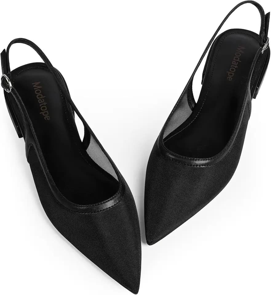Modatope Slingback Flats for Women Pointed Toe Ballet Flats Classic Low Heel Sandals Dress Shoes
