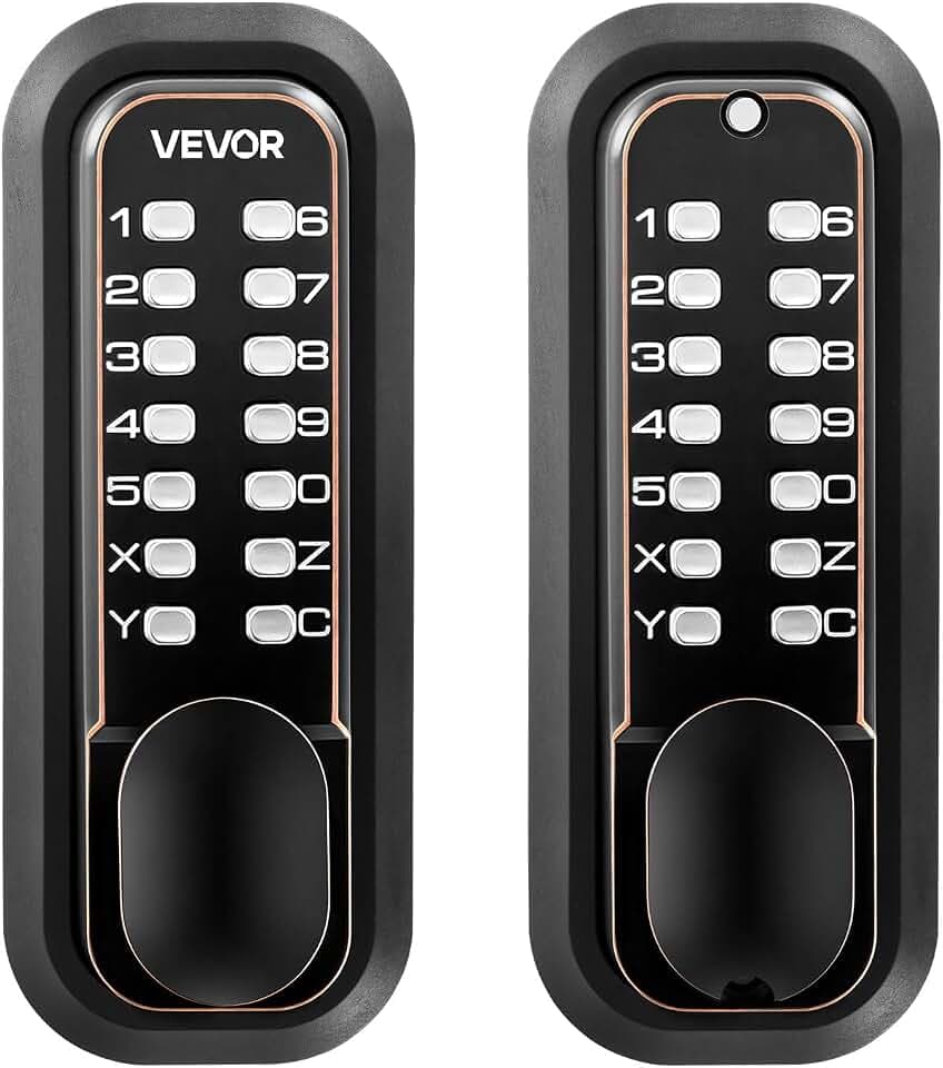 VEVOR Mechanisches Codeschloss mit Doppelseitigem Tastenschloss (4- bis 7-stelliger Code), Schlüsselloses Türschloss mit Türknauf & Automatischer Verriegelung, für Haustüren Garagen, Ölgebronzefarben