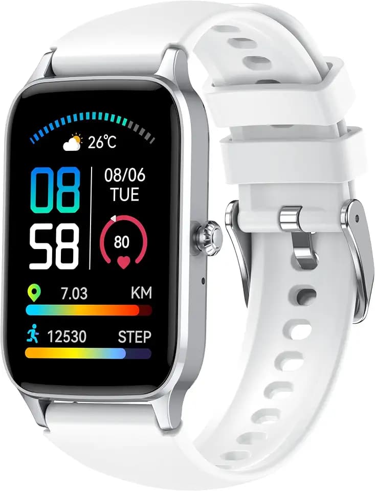 Smartwatch Herren Damen, 1,57" HD Fitnessuhr mit Telefonfunktion, FitnessTracker 110+ Sportmodi, Sportuhr mit SpO2, Herzfrequenz Schlafmonitor Schrittzähler, IP68 Wasserdicht Weiß