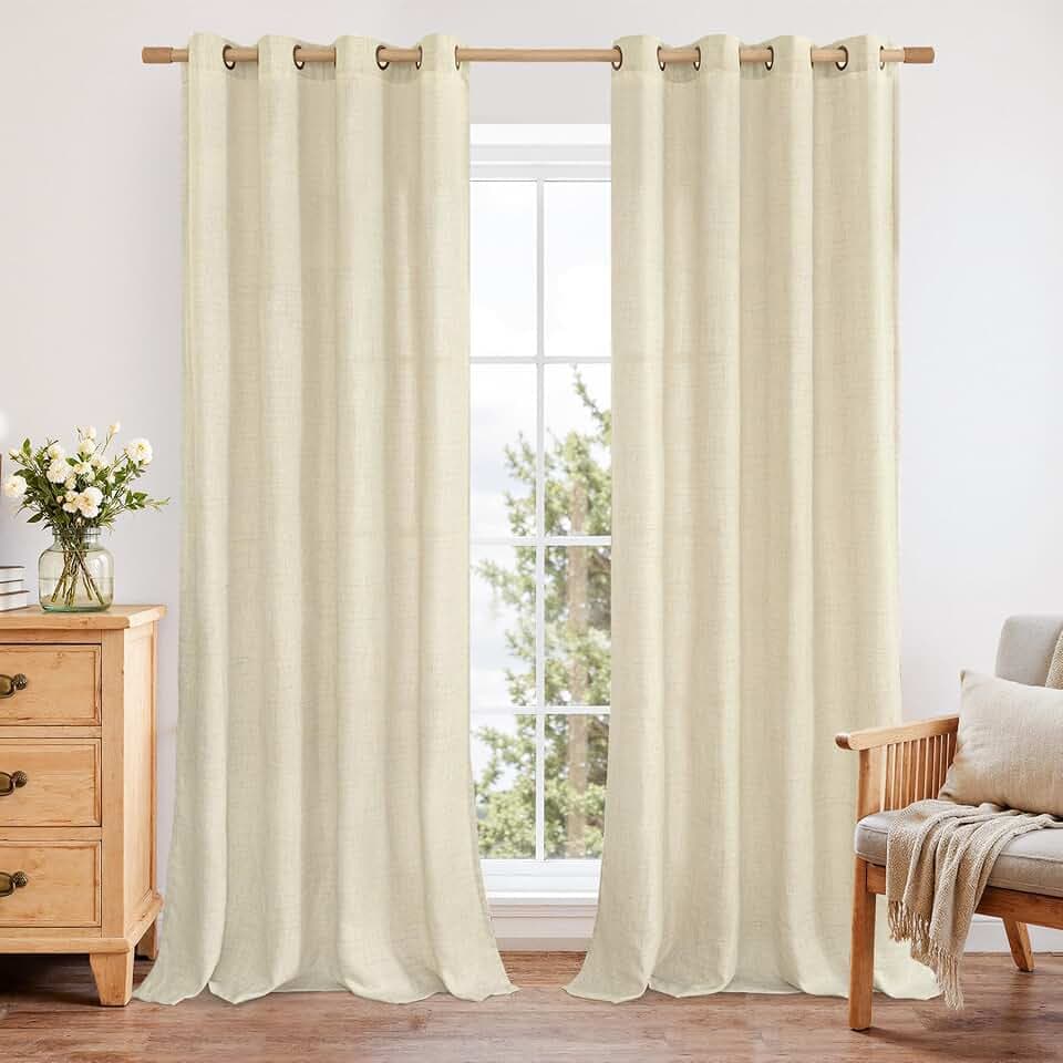 YoungsTex Sand Linen Semi Sheer Curtains 52 X 95 Inch Length