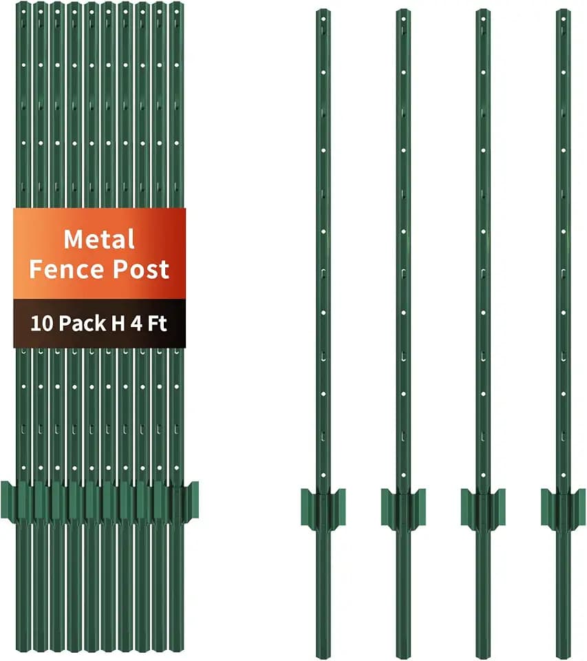 Heavy Duty No Dig Rustproof Metal Fence U Posts 4 FT, 10 Pack Green
