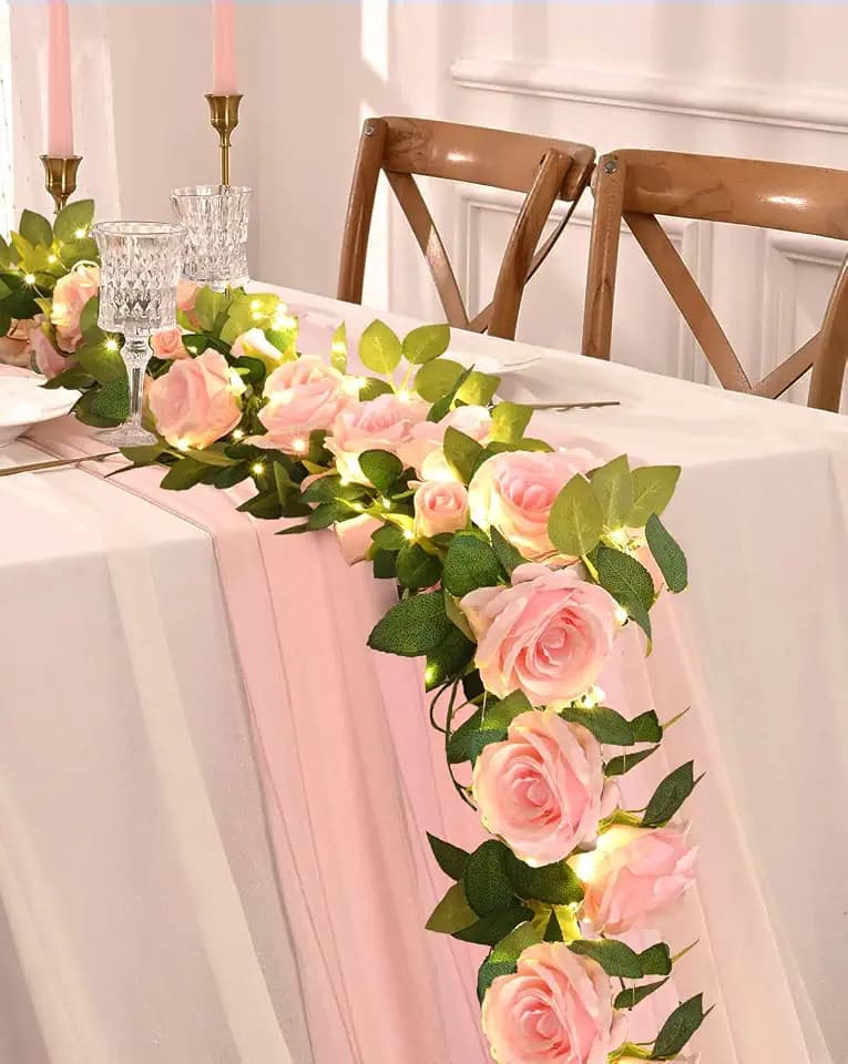 4Pcs Flower Garland with Lights, 26.4Ft Realistic Rose Floral Garland, Pink