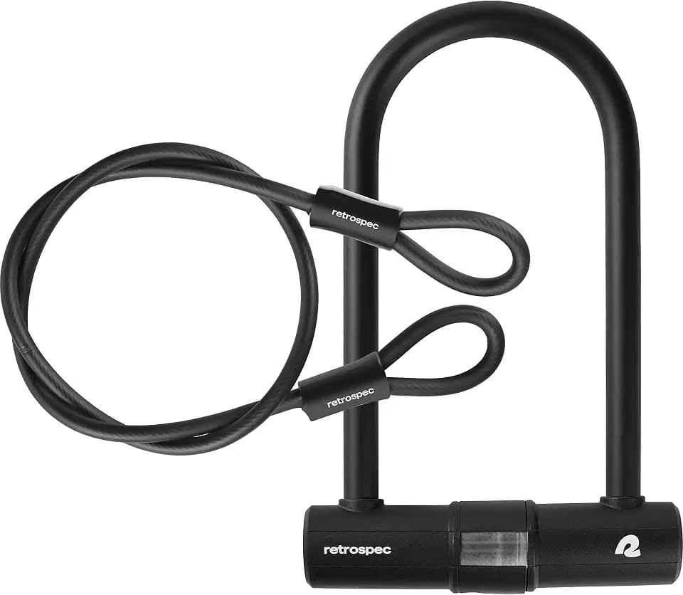 Retrospec Lookout Bike Lock with 14mm Hardened Steel U-Lock & 4ft Security Cable - Anti-Theft Protection for Mountain Bikes & eBikes