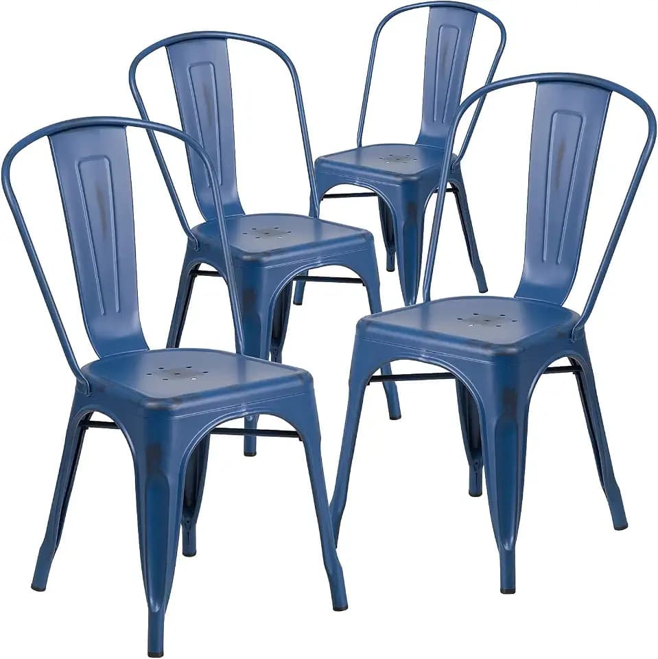 Flash Furniture Blake Stapelstuhl aus Metall, für drinnen und draußen, Antikblau, 4 Stück